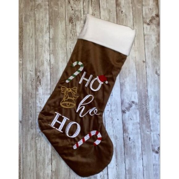 Set of 5 Gex Worldwide Embroidery Velvet Christmas Stockings, 22" Green Red Blue - Picture 5 of 7